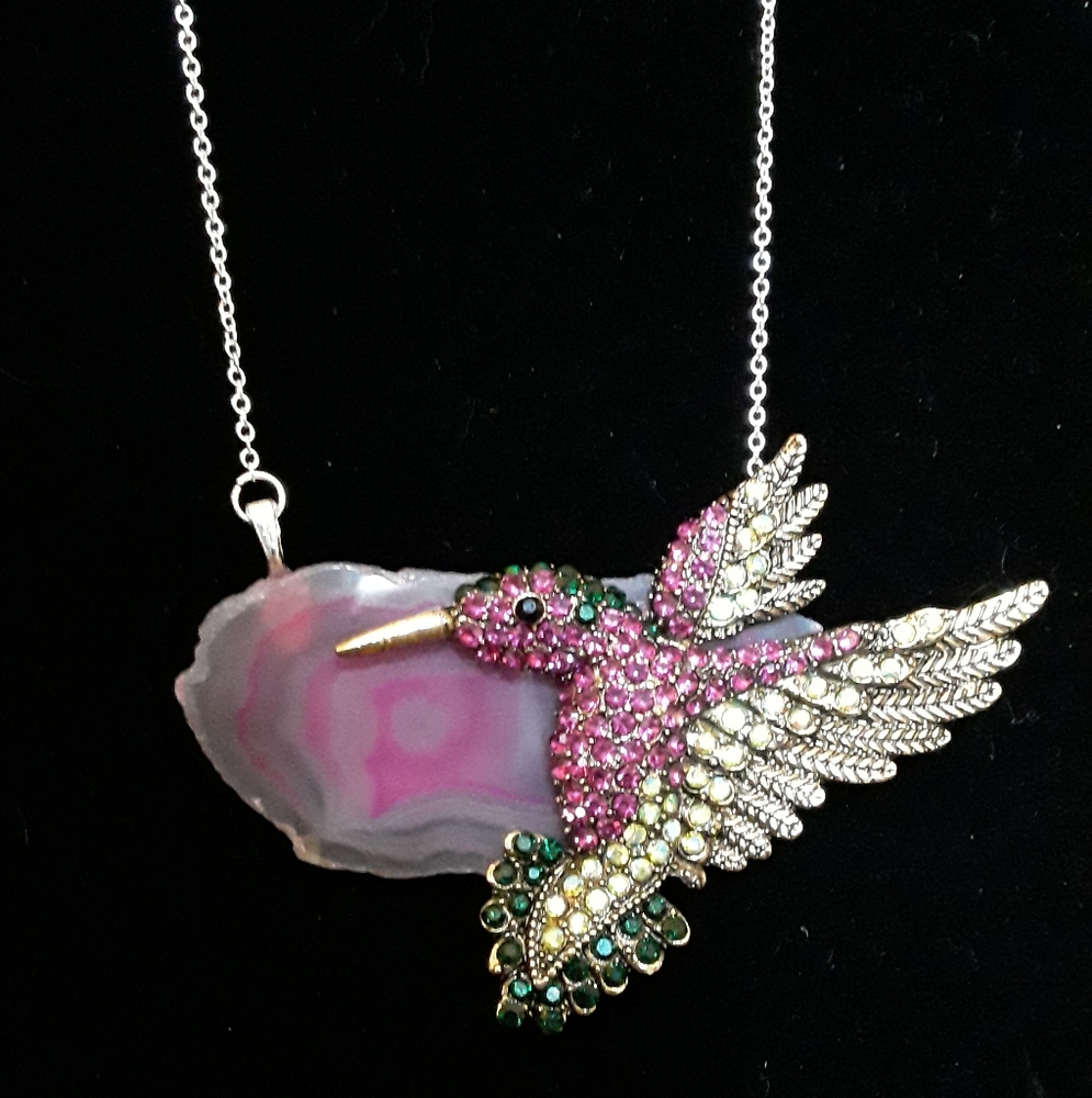 Handmade Agate Hummingbird Necklace
